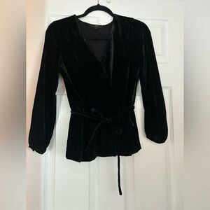 J. Crew Black Velvet Wrap Blouse